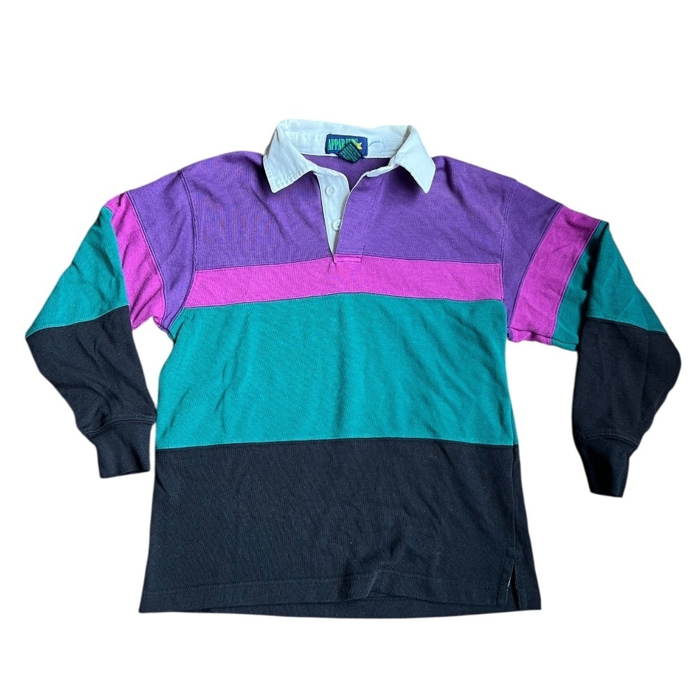 Vintage Kid's Colorblock 90's Cardigan Medium Purple, Black, Turquoise, Pink